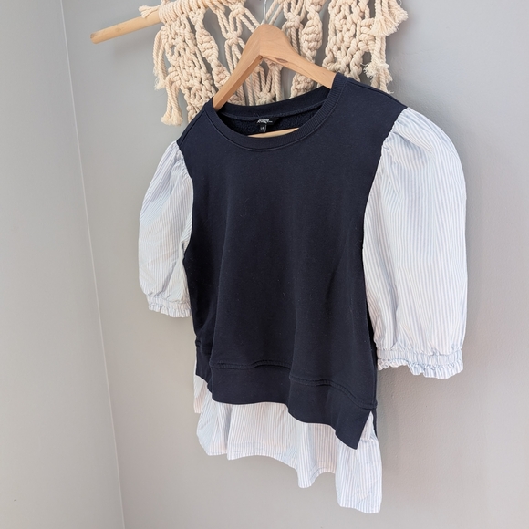 2/$20 George Navy and White Puff Sleeve Sweatshirt Large - Picture 1 of 4